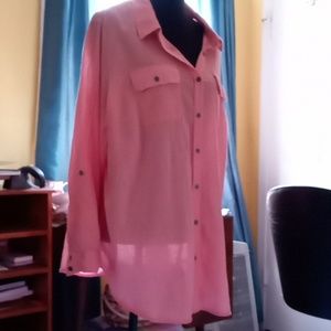 cj banks women's 2X blouse in soft orange peach 100% cotton long sleeves